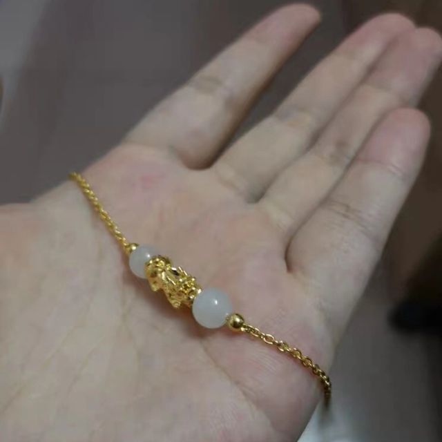 周大生貔貅金镶玉手链 优雅高贵纯洁 送礼佳品黄金饰品 女士珠宝首饰