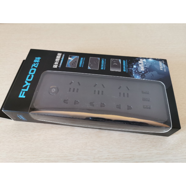 飞科flyco延长线插座fs2002接线板插排家用usb充电超功率保护黑色18米