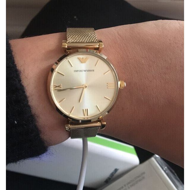 阿玛尼emporioarmani手表女石英表女简约潮流米兰尼斯编织表带女士