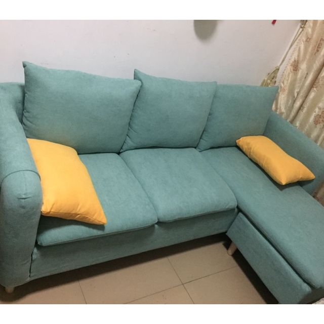 组合沙发 客厅沙发 简约现代沙发 转角沙发 180cm三人位 脚踏青色