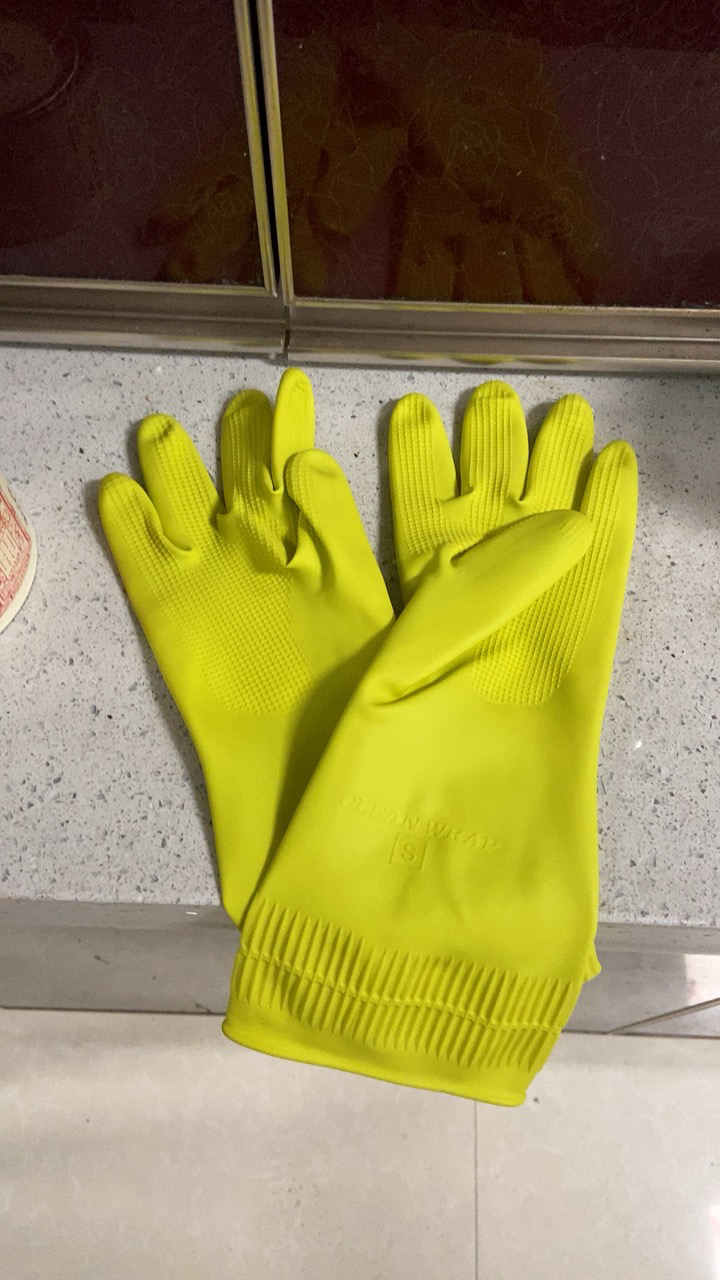 克林莱韩国进口家务手套加长加厚厨房清洁洗衣服手套网纹s码5绿晒单图