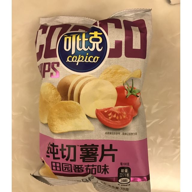 可比克膨化食品纯切薯片70g田园番茄味