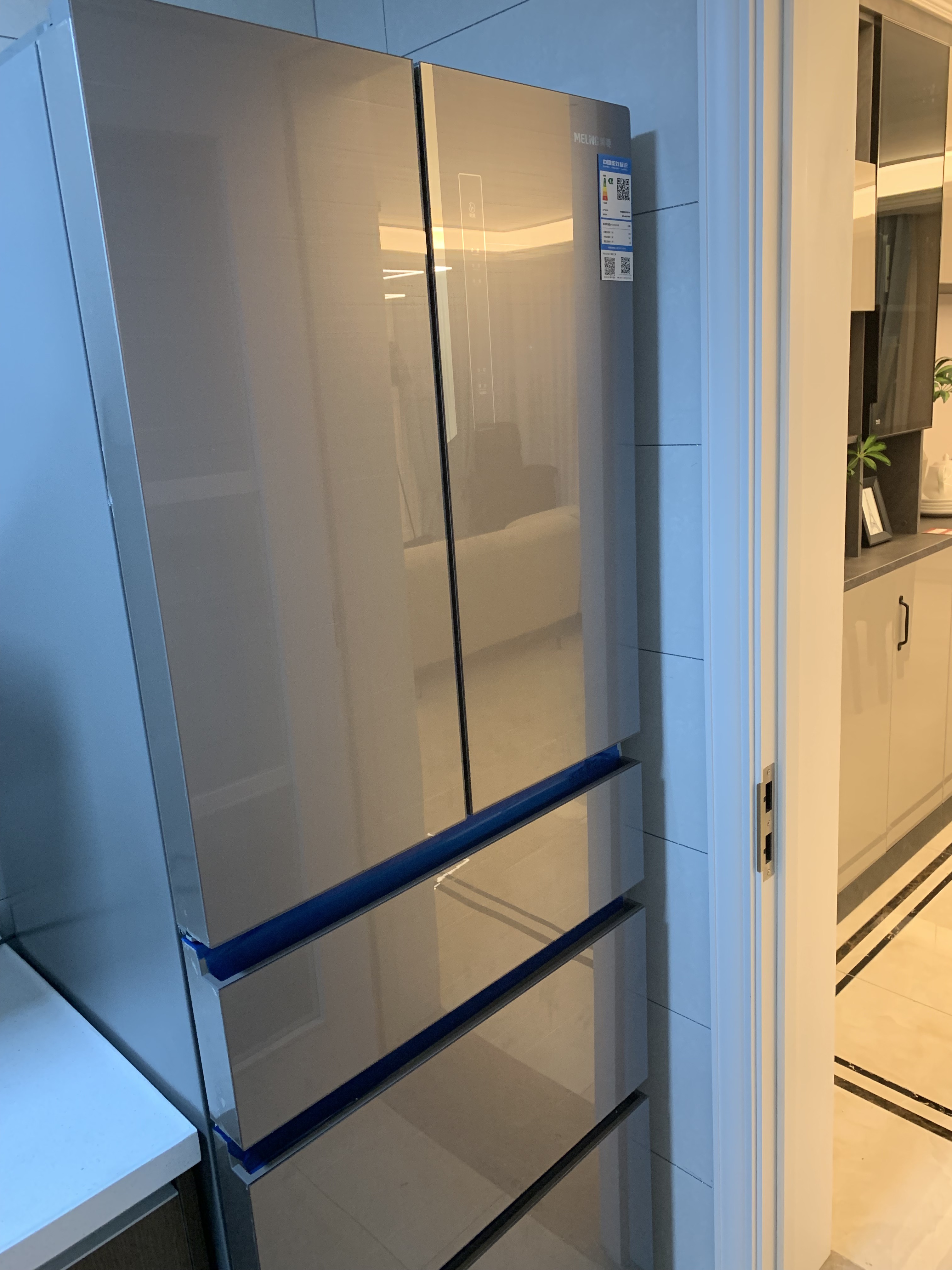 美菱(meling) bcd-406wup9b 406升法式多门冰箱 变频无霜 玻璃面板