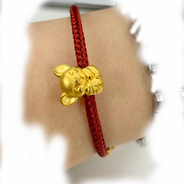 周六福 黄金手链3d硬金手链女士款 足金生肖鼠手绳 定价ad164823 1.2g