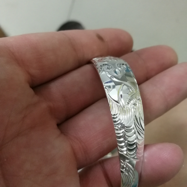 久溪银楼s999足银龙凤福银手镯纯银女款老人传承镯子送妈妈银饰品约40