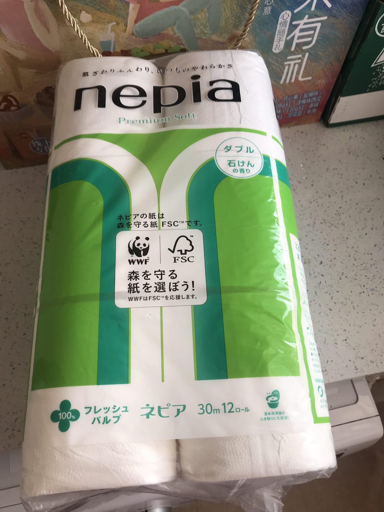 nepia妮飘 日本进口 二层卫生纸 有芯卷纸 清新香 12卷包 绿色包装