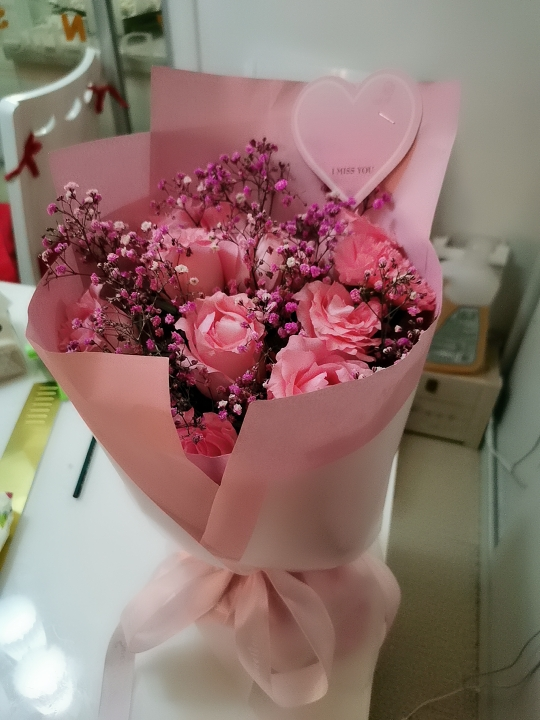 鲜花速递全国送花 11朵戴安娜粉玫瑰粉满天星花束女朋友生日礼物 上海