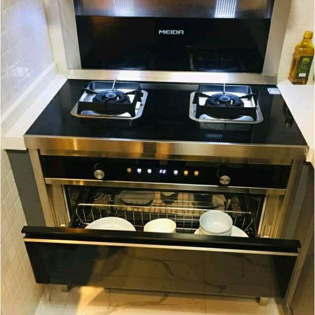 美大meidaf3钢化玻璃台面侧吸下排抽油烟燃气灶双效杀毒消毒柜套装