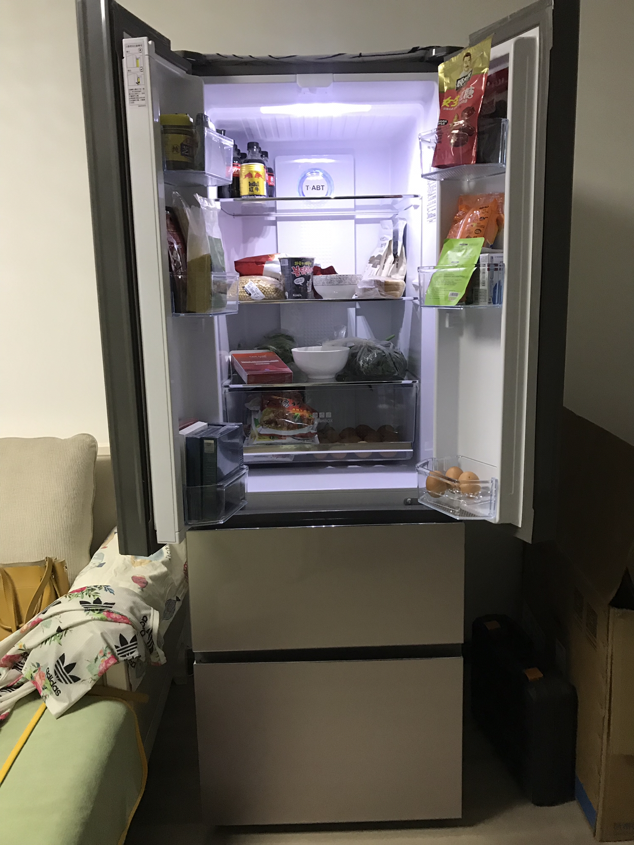 海尔(haier) bcd-335wdecu1 法式 多门 家用 无霜 彩晶变频四开门冰箱