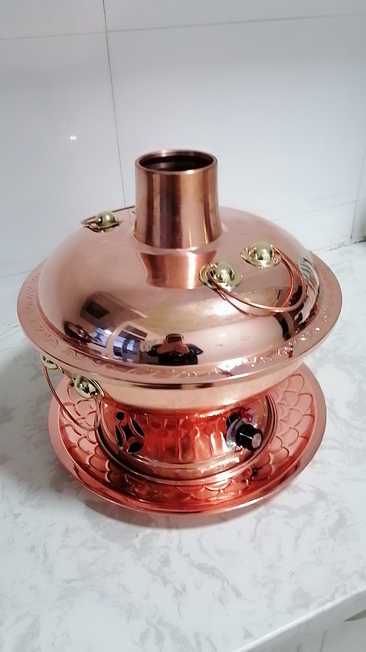 铜壹号加厚紫铜电碳两用纯铜火锅 涮肉木炭暖铜锅 鸳鸯插电铜火锅