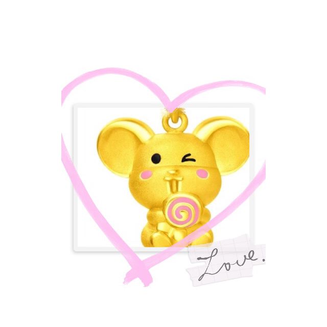 新款周大福黄金吊坠十二生肖鼠金鼠大耳鼠足金黄金吊坠多款r24621定价