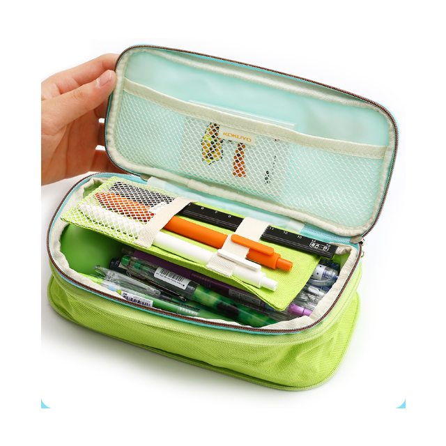 初中生高中大学生女生可扩展可爱淡彩曲奇大容量双拉链文具袋蓝绿色