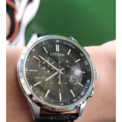 西铁城手表光动能蓝宝石钢带大盘三眼多功能时尚商务表at2140-55e