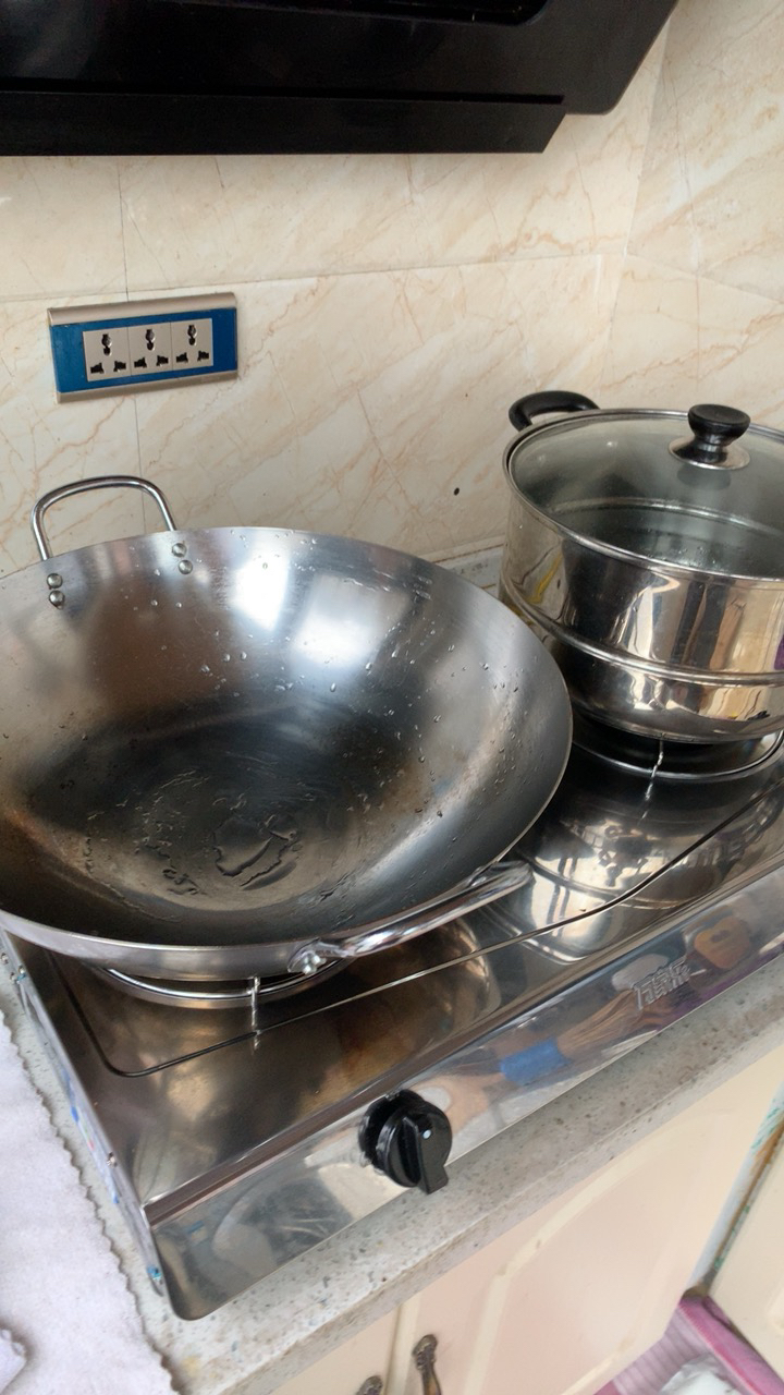 40cm不锈钢双耳边锅 圆底钢板锅 无涂层炒锅大锅 酒店食堂饭店用晒单