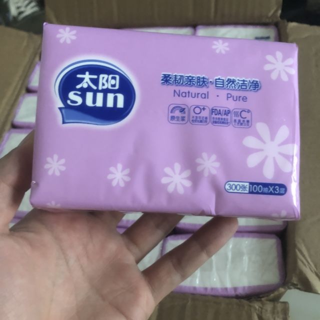 中顺洁柔太阳抽纸3层300张36包整箱批发实惠装家用餐巾纸卫生纸抽