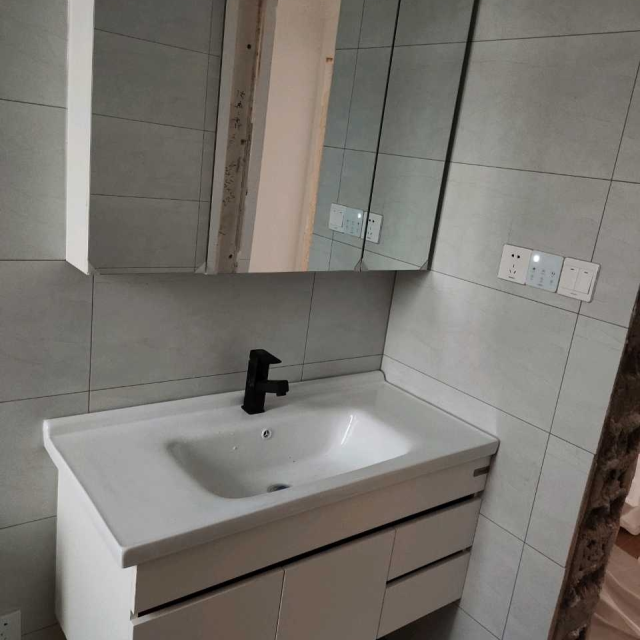 联勒uniler优质实木浴室柜套装新中式中边盆挂墙式落地柜现代简约靠墙