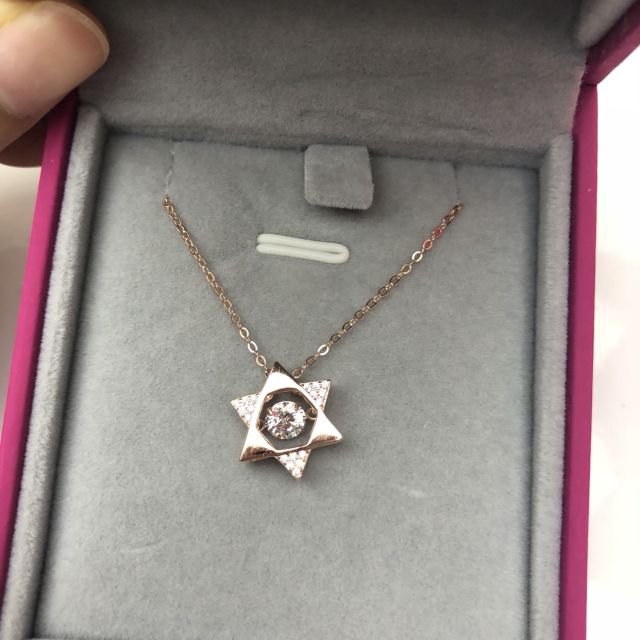 金大福(king tai fook) 六芒星纯银项链吊坠套链 s925银六芒星吊坠