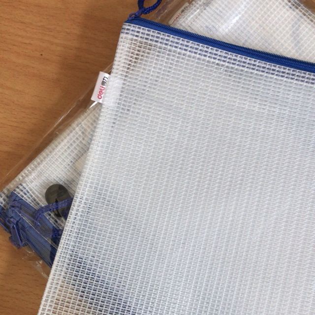 得力(deli)5654网格拉链袋文件袋资料袋透明文件袋拉链塑料档案袋a4