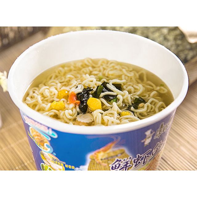 康师傅桶装方便面 鲜虾鱼板面98g*12桶 整箱方便面泡面批发高清大图