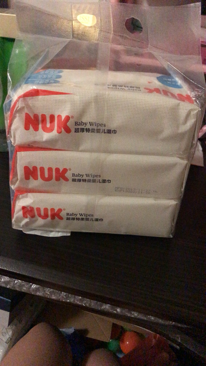 NUK婴儿湿巾宝宝儿童新生儿手口湿纸巾大包家庭装带盖纯水清洁湿巾纸 80抽3包晒单图