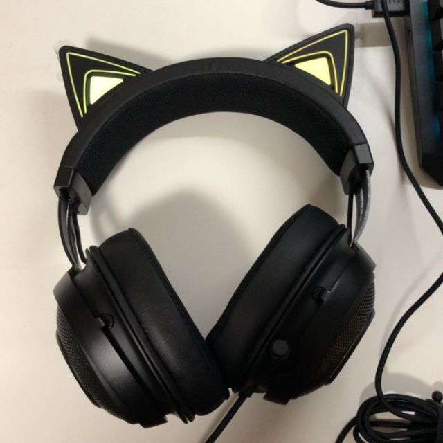 雷蛇razer北海巨妖萌猫版黑色可爱电竞游戏lol吃鸡耳机thx音效usb电脑