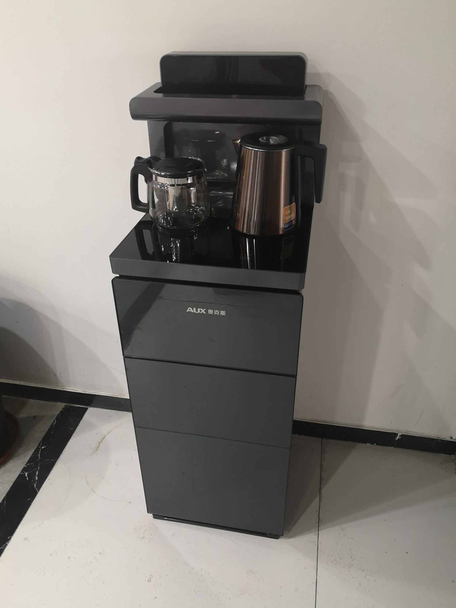 奥克斯/aux 茶吧机 家用遥控自动上水 下置式冷热即饮水机 灰色折叠款