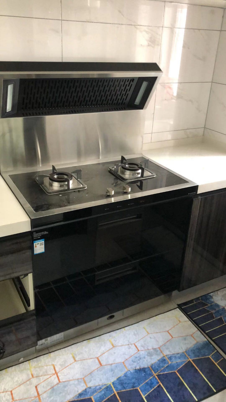 钢化玻璃台面侧吸下排油烟机燃气灶消毒柜家用一体灶 天然气晒单图