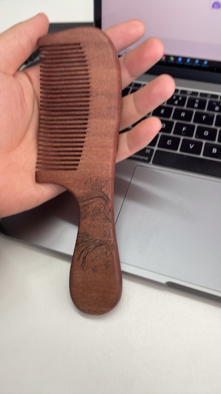 牛角梳天然檀木梳子男女家用脱发檀香洛滑木头梳刻字桃木梳 19cm带