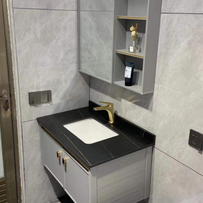 crejash东尼卫浴 岩板浴室柜组合套装太空铝防潮洗手盆卫生间洗脸盆柜