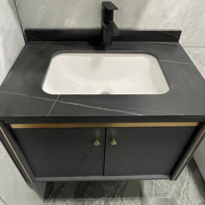 crejash东尼卫浴 岩板浴室柜组合套装太空铝防潮洗手盆卫生间洗脸盆柜