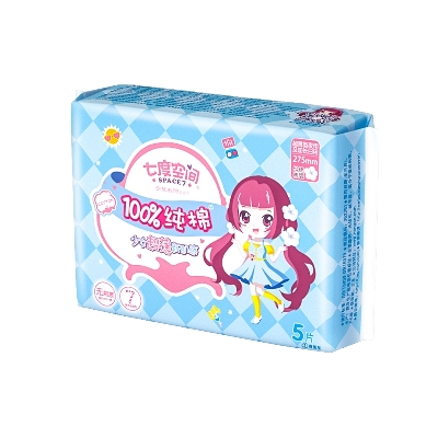 七度空间夜用少女姨妈超薄纯棉275mm正品卫生巾干爽1包*5片晒单图