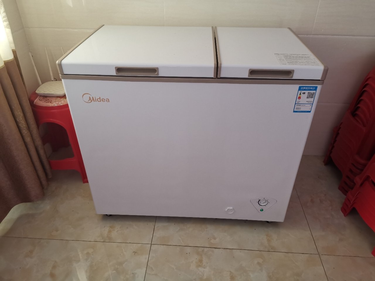 美的(midea)202升 家用冰櫃 雙頂開雙溫櫃 一級能效 省電低音臥式冰箱