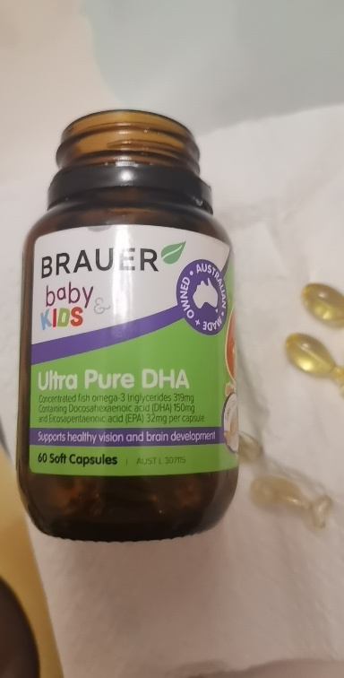原装进口澳洲小绿瓶蓓澳儿brauer婴幼儿儿童海藻油补脑记忆力dha60粒
