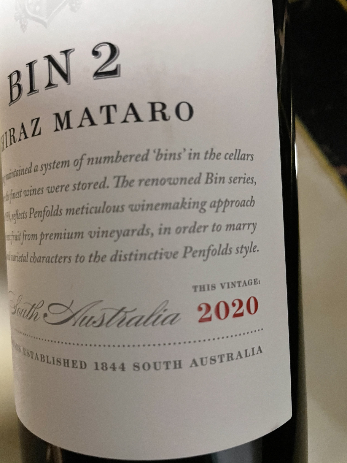 奔富(penfolds) Bin2 设拉子 慕合怀特 干红葡萄酒 澳大利亚原瓶进口 750ml 单支 海外版瓶口无二维码晒单图