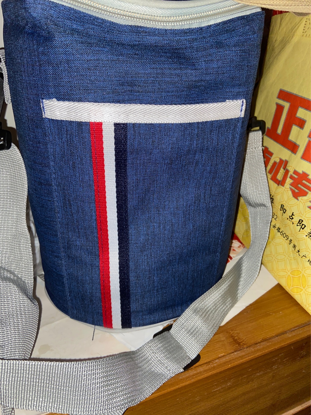 圆形保温饭盒袋子手提包便当包带饭手提袋饭包包大号保温袋饭盒包 封后 蓝色织带-大号加高(送冰袋)晒单图