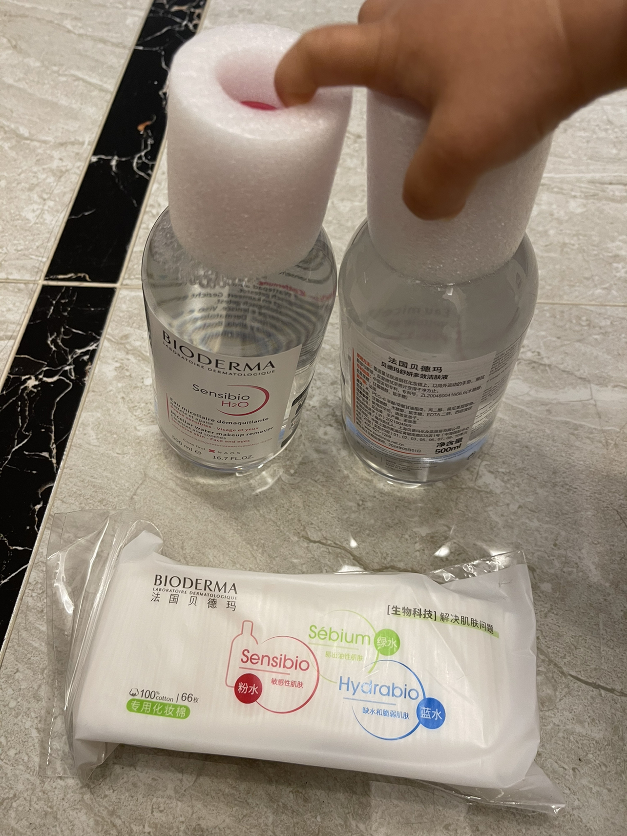 贝德玛(BIODERMA)卸妆水粉水舒妍洁肤液500ml*2 两只装(眼唇脸三合一 保湿修护 敏感肌适用)晒单图