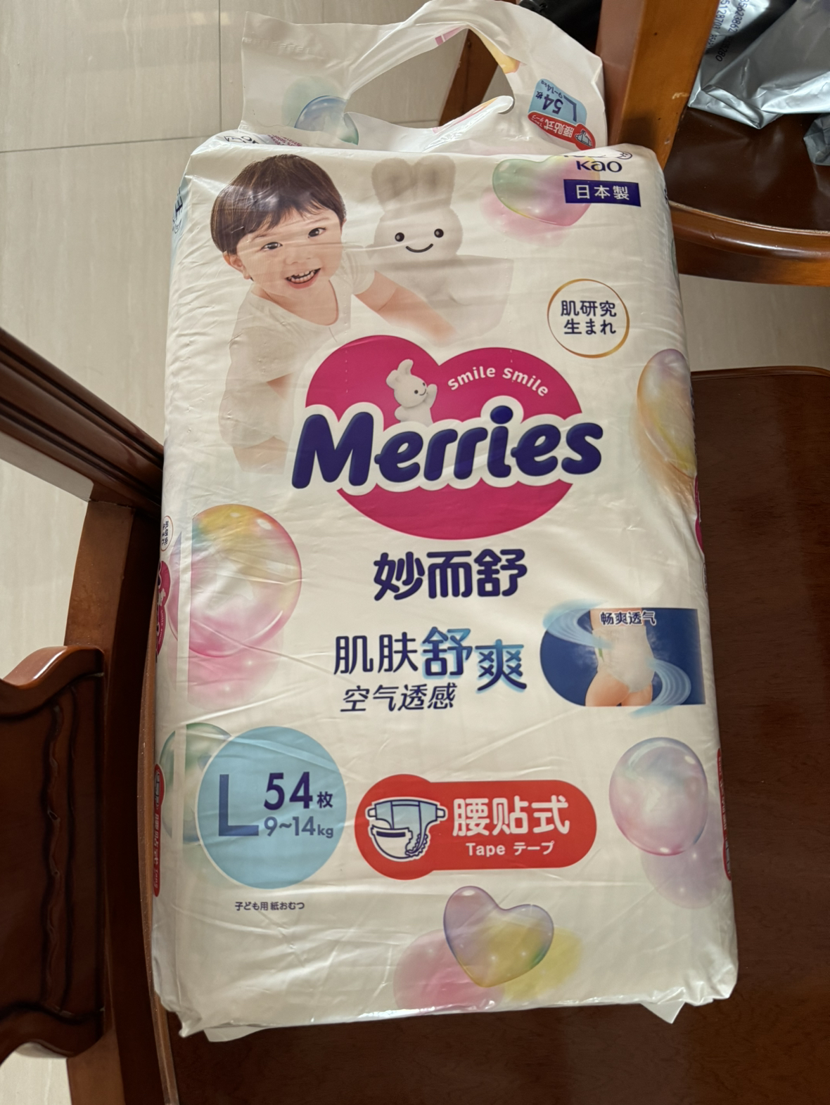 日本进口花王(Merries)妙而舒经典款纸尿裤大号L54片(9-14kg)新生儿出生婴儿男女宝宝纸尿裤尿不湿晒单图
