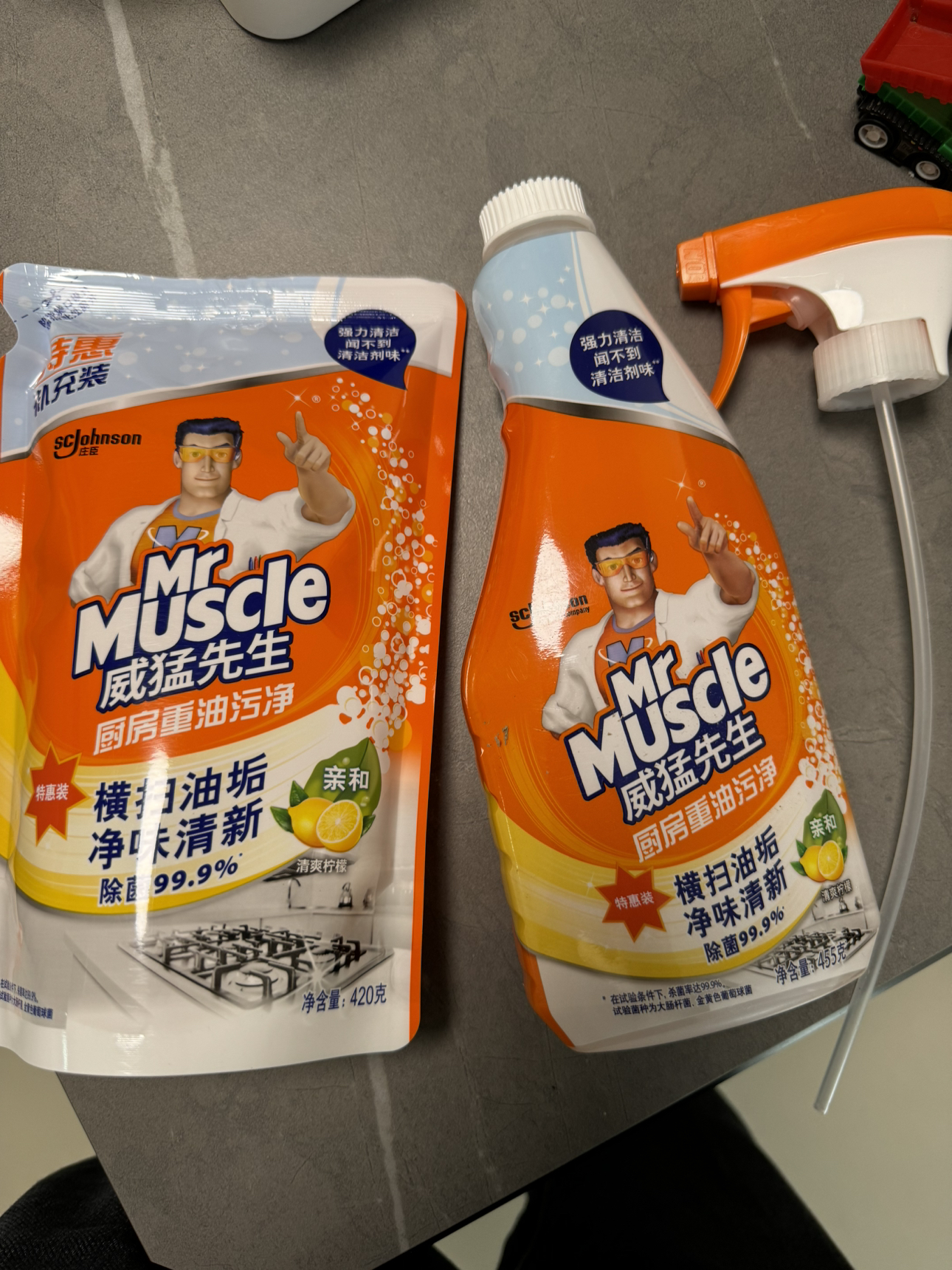 威猛先生(Mr Muscle) 厨房重油污净 (清新柠檬) 455g+袋装420g晒单图