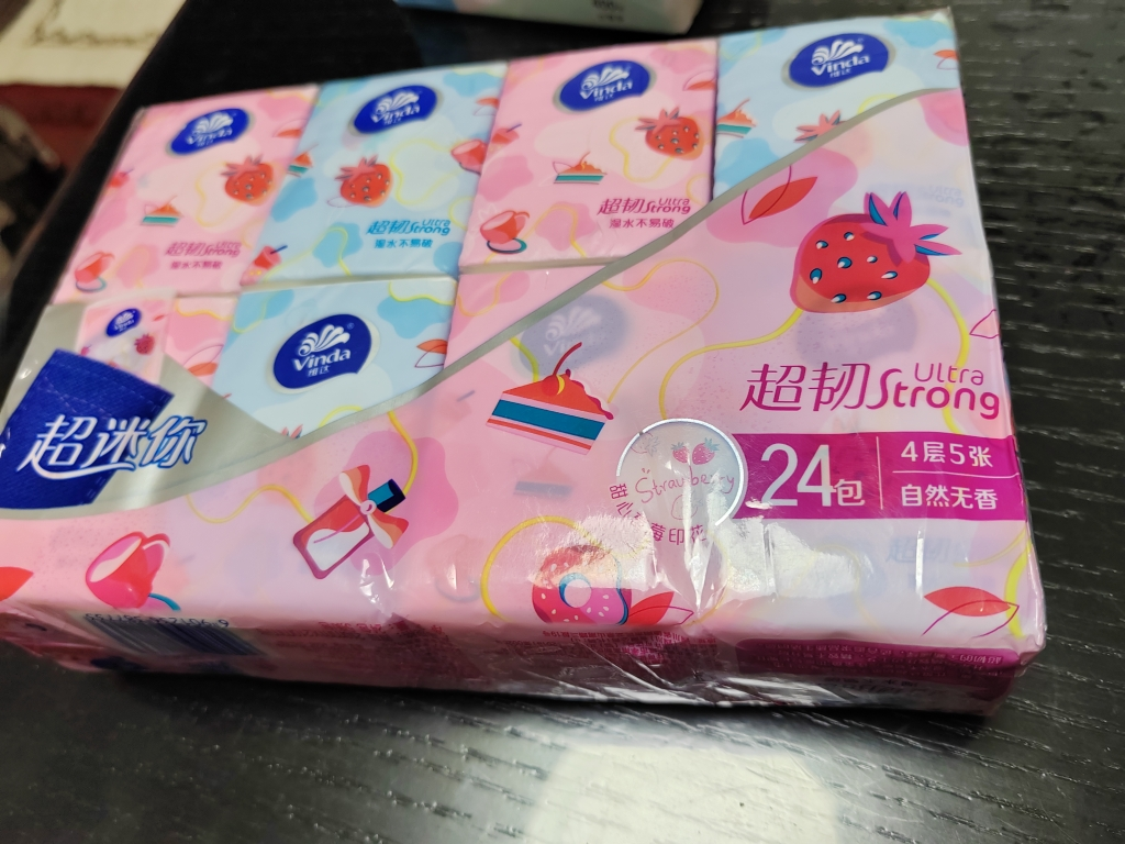 维达超韧草莓印花手帕纸4层5片24包 外出便携小包实惠餐巾纸面巾纸卫生纸纸巾(新旧包装交替发货)晒单图