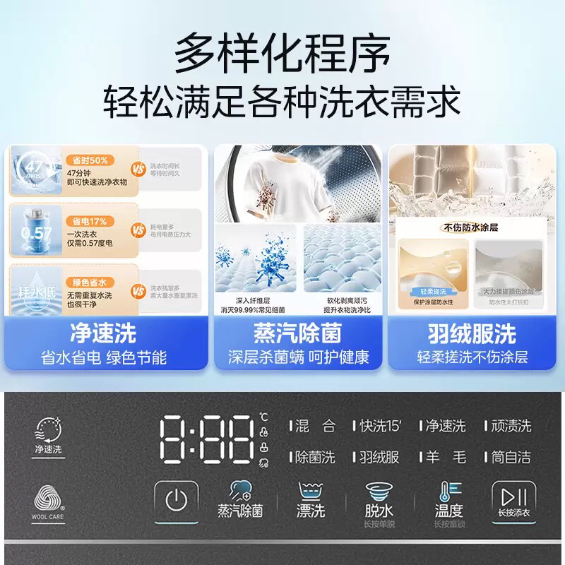 美的(Midea)全自动滚筒洗衣机10公斤家用大容量变频电机一级能效1.1高洗净比蒸汽除菌除螨简尚系列MG100V36T晒单图