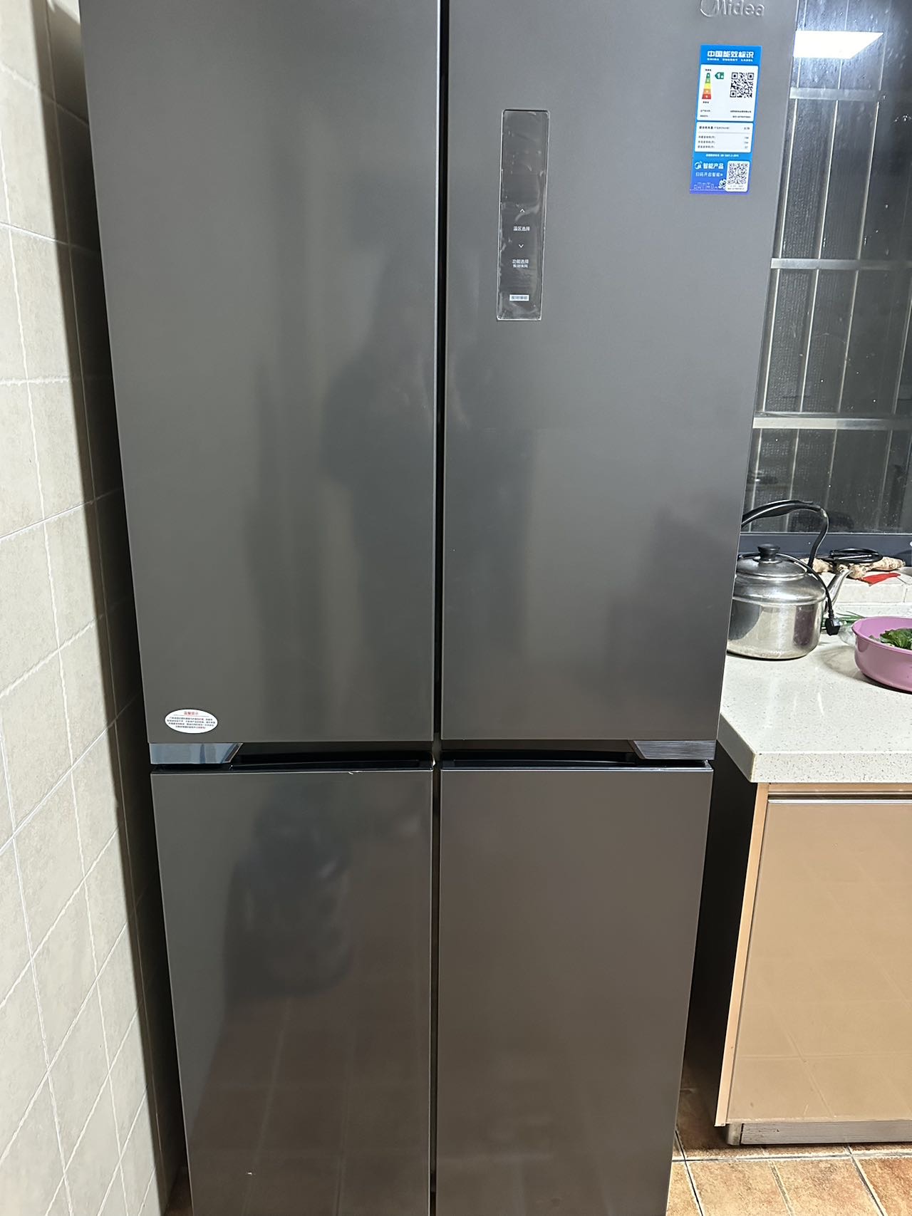 [自营]美的冰箱407升61cm超薄十字对开门四门多门电冰箱一级变频无霜净味超低音 BCD-407WSPZM(E)月夜灰晒单图