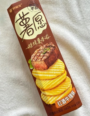 好丽友薯愿薯片解馋小零食膨化土豆片网红休闲食品小吃 104g 红酒牛排味-4盒晒单图