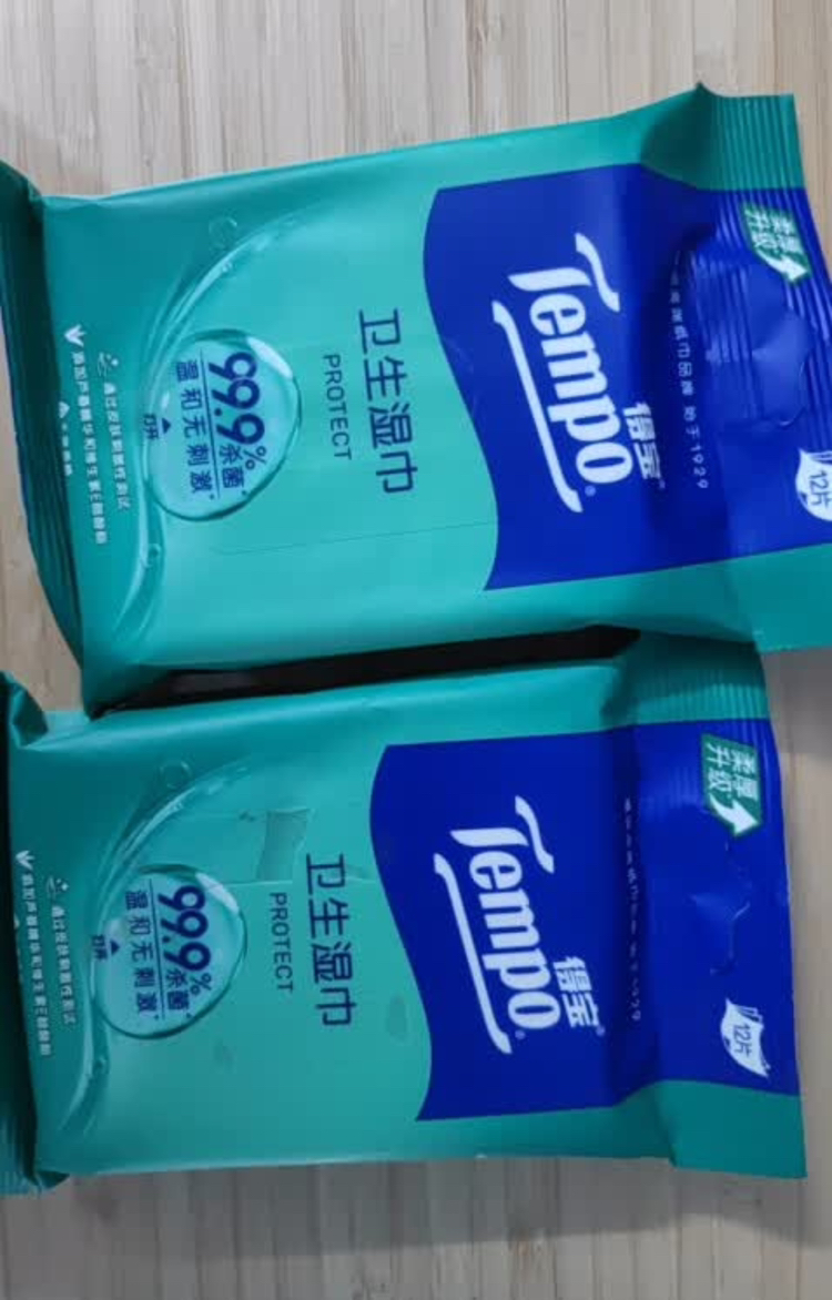 Tempo得宝卫生湿巾12片5包共60片 清洁消毒杀菌温和不刺激外出便携卫生湿巾晒单图
