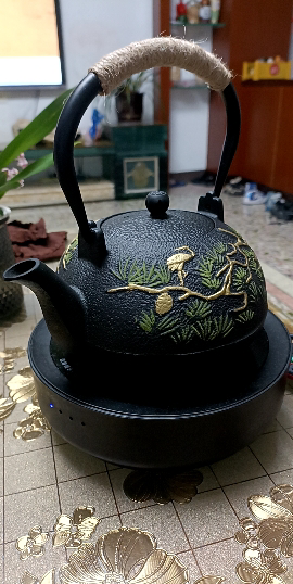 三维工匠日式泡茶壶煮茶器茶具套装家用铸铁壶电陶炉烧水壶办公功夫炉 松鹤延年铁壶(麻绳款)晒单图