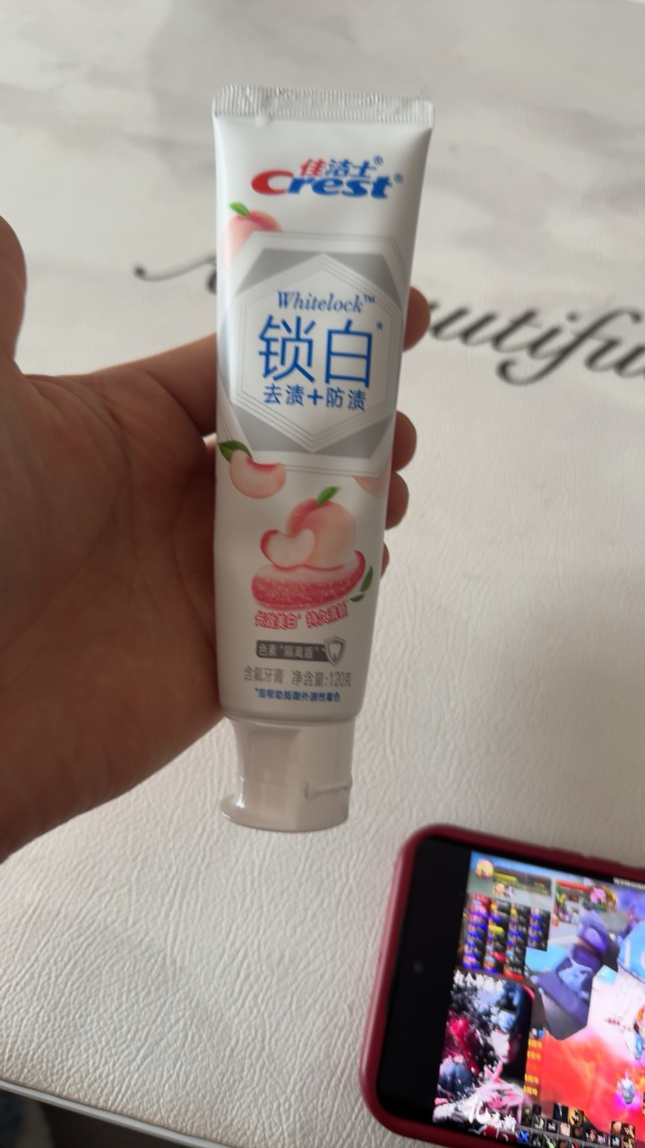 佳洁士双色锁白牙膏 去黄去牙渍防渍含氟清新口气 冈山梦白桃85克+35克晒单图