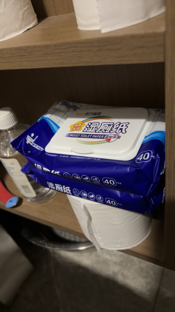 苏宁宜品湿厕纸40片*10包 带盖家庭装水润清爽擦屁屁湿厕纸晒单图