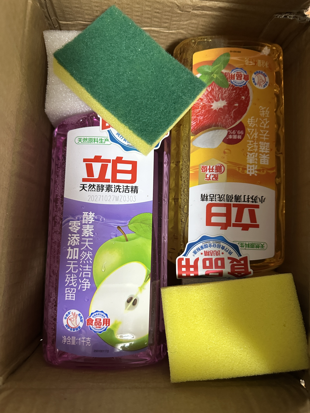 立白小苏打薄荷洗洁精1kg+天然酵素洗洁精1kg去油去农残酵素洁净不伤手食品用晒单图