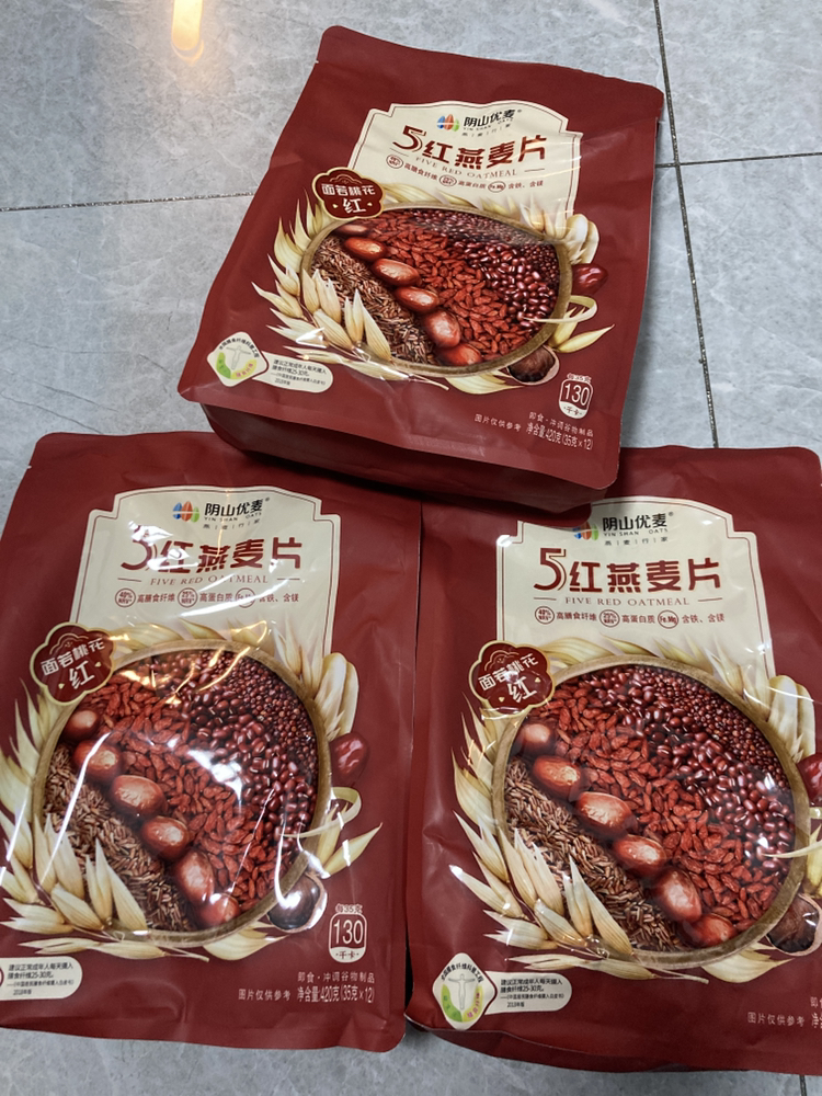 阴山优麦五红燕麦片420克X3袋(35克*12小袋*3)囤货装冲泡即食燕麦片混合麦片营养早餐独立包装晒单图