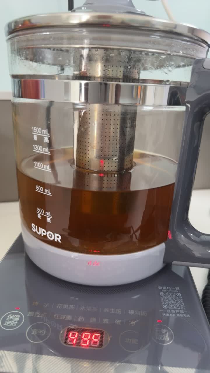 苏泊尔(SUPOR)养生壶煮茶器1.5升大容量316L不锈钢加厚玻璃多功能家用电热水壶花果茶壶煮茶壶 SW-15YJ30晒单图