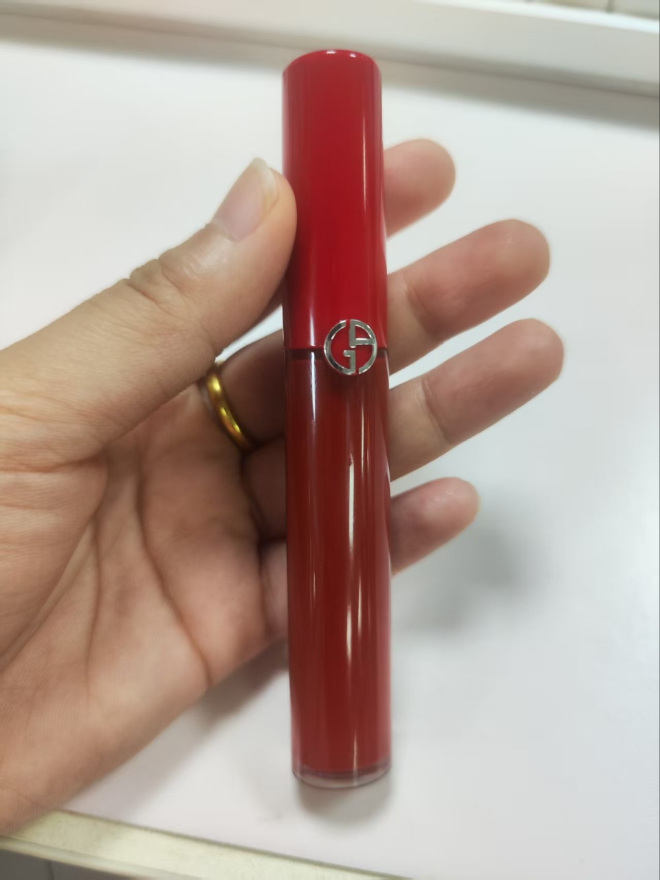 阿玛尼(ARMANI) 唇釉 显色复古口红唇彩6.5ml 液体唇膏红管唇釉405# 烂番茄红+纪梵希散/粉1号 12g晒单图